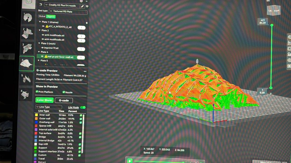 G-code preview de topografía impresa en 3D